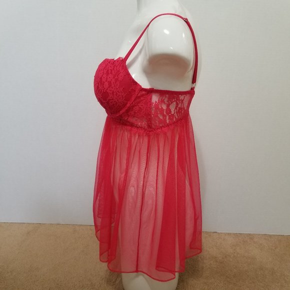 Victoria's Secret babydoll 36C sheer chiffon push-up floral lace eyelash trim - Picture 2 of 16